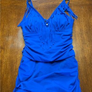Blue Swimsuit with Fringe Detail